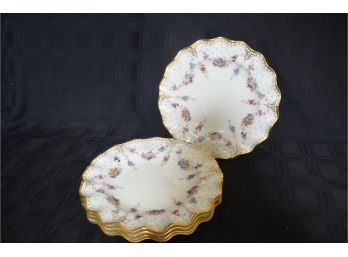 (#59) Royal Crown Derby 'Royal Antoninette' 10' Dinner Plates (5) English Bone China-1 Plate Slight Gold  Worn