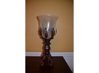 (#19) Tall Candle Urn Crackled Glass 21'H
