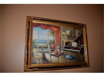 Framed Traditional Piano Living Room Picture Painting