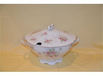 (#4)  Limoges Theodore Haviland Pink Rose Bone Covered Soup Tureen