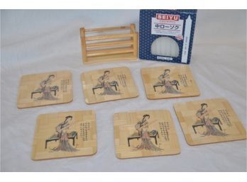 (#96) Asian Coaster Set And Candles From Thailand