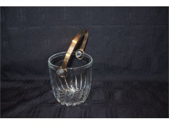 (#91) Glass Mini Ice Bucket Silver Plate Handle