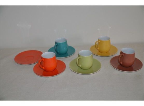 (#167) Multi Color Demitasse Cup And Saucer Set (1 Cup Missing)