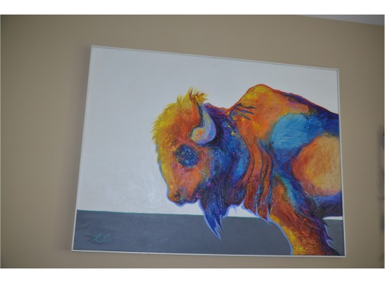 Certificate Of Authenticity Acrylic On Canvas 1994 Artist Barthell Little Chief 'buffalo II' 1996 Receipt