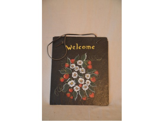 (#48B) Slate Welcome Strawberry Decorated Hanging Sign 10x12