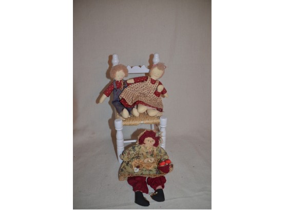 (#66B) Doll Chair With 3 Hand-made Dolls
