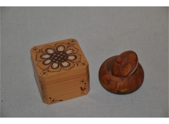 (#41B) Trinket Wood Box 2.5' And Small Round Wood Trinket Box
