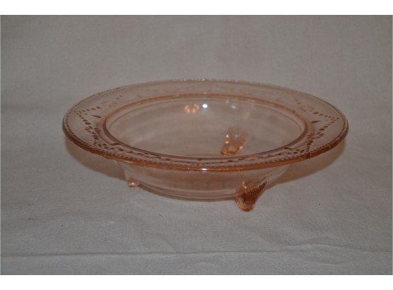 (#10B) Pink Depression Glass Footed Bowl (slight Chips Around Rim)