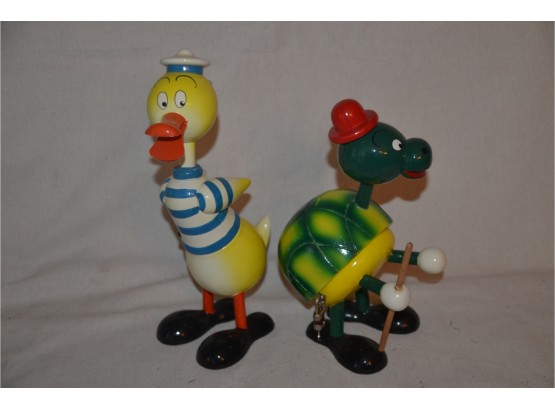 (#89B) Crafted In Spain Wooden Turtle And Duck Bank With Lock