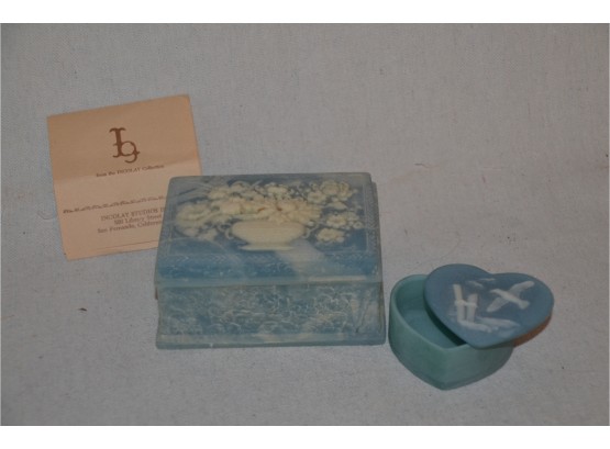 (#44B) Blue And White Small Jewelry Box And Heart Shape Trinket Box