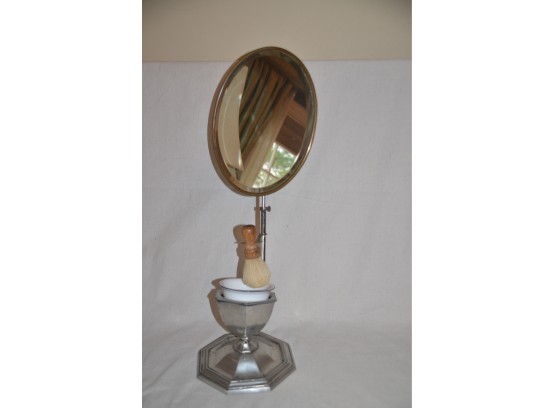(#31B) Vintage Adjustable 21.5'H Silver-plate Mens Shaving Mirror Stand With Brush And Mug Holder
