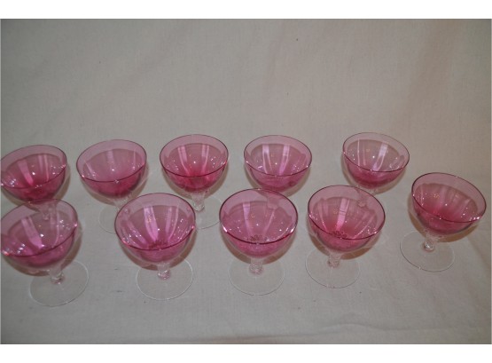 (#28B) Cranberry Drinking Glasses 10 Champagne 4.5'H (one Base Chip)