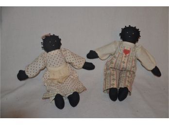 (#68B) Vintage Boy And Girl Handmade 13.5' Folk Art Black African American Rag Doll