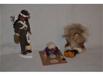 (#76B) Eskimo Dolls Leather Face And Indian Doll 7.5