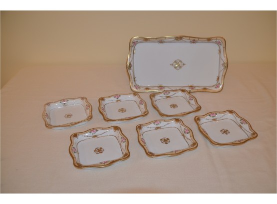 (#4) Vintage Nippon Rectangular Cake Serving 7 Piece Set (rectangular Platter And 6 Cake Plates)