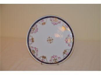 (#11) Vintage Nippon Hand-Painted Cake 9.75' Platter Navy And Pink Floral Border