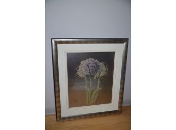 (#80) Ethan Allen Silver / Gold Framed Flower Print 30x35