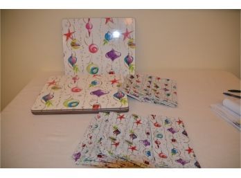 (#108) NEW Pottery Barn Christmas Placemats (cork Back), 6 Napkins - Not Used