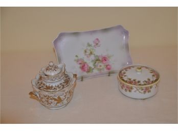 (#14) Vintage Nippon Trinket Box, 3 Piece Condiment Set, Pin Tray Hand Painted Porcelain