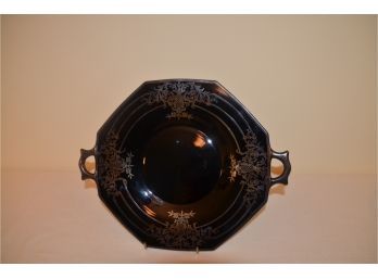 (#38) Vintage Black Handled Cake Platter With Sterling Silver Decorative Detail Design 13'