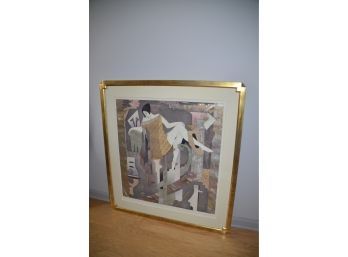 (#81) Laura Artusio Art Deco Lithograph Numbered 69/100 'Metropolis' Gold Framed 40x43