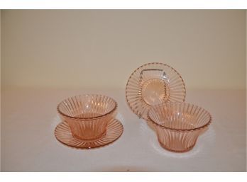 (#22) Dessert Condiment Pink Bowl And Plate - 2 Piece Set