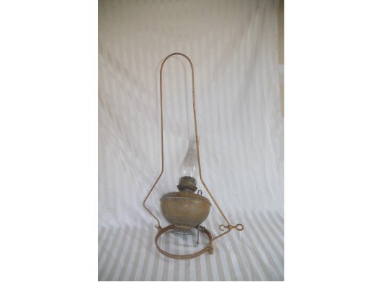 (#104) Antique Brass Hanging Oil Lamp