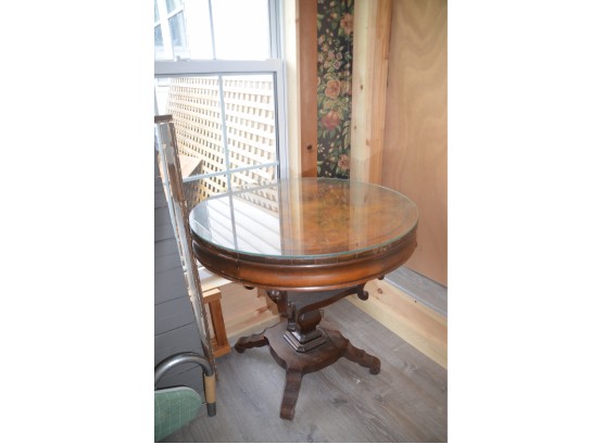 Vintage Round Pedestal Side Accent End Table With Protective Glass Top
