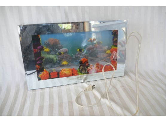 (#153) Mirrored Framed Electric Moving Fish Lighted Wall Hanging 19x2.5x11.5 - Works