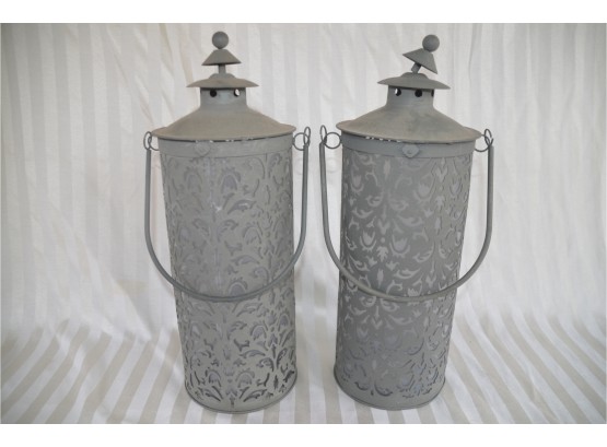 (#102) Metal Candle Lanterns (top Of One Small Piece Broke)