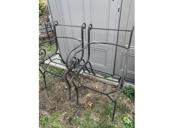 2 Wrought Iron Outdoor Patio Chairs Solid Heavy - Needs To Re-Strapped