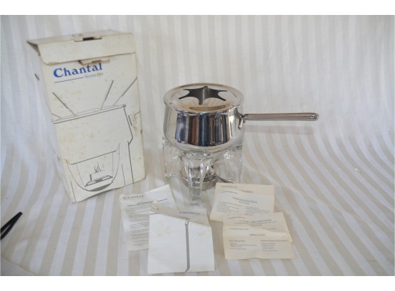 (#157) Chantal Fondue Stainless 2qt Pot Glass Base SL-50-18 With Recipes Cards