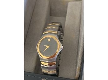 Movado Lady's Chrome /gold Band Watch (works) With Box