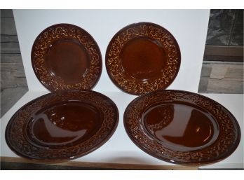 (#4) Brown Ceramic Dessert Plates (4)
