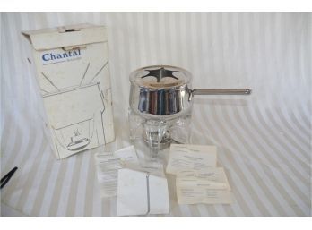 (#157) Chantal Fondue Stainless 2qt Pot Glass Base SL-50-18 With Recipes Cards