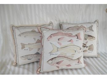 (#110) Fish Design Pillows Zippered (slight Sun Fading)