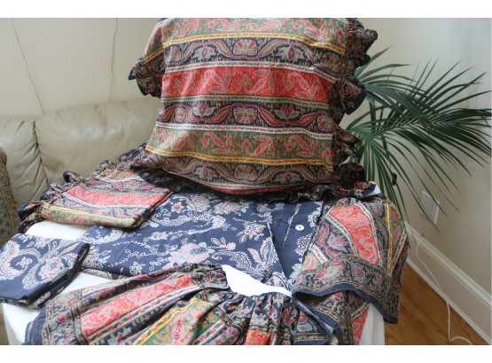 (#1) Vintage Ralph Lauren Queen Duvet Cover, Bed Skirt, 2 Euro Shams, 1 Pillowcase
