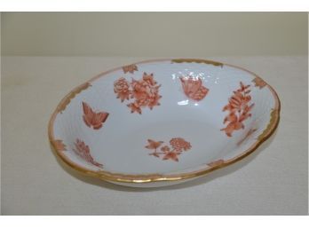 (#39) Herend Fortuna Orange Butterflies Rust OVAL VEGETABLE BOWL 10' Hungary Hand-painted