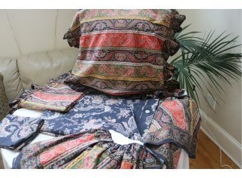 (#1) Vintage Ralph Lauren Queen Duvet Cover, Bed Skirt, 2 Euro Shams, 1 Pillowcase