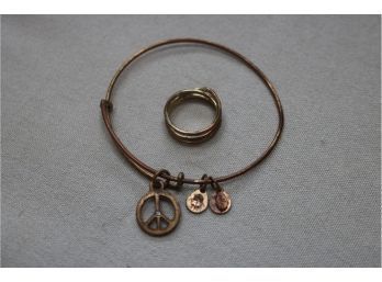 Alex And Ani Peace Bracelet And Ring In Rose Gold