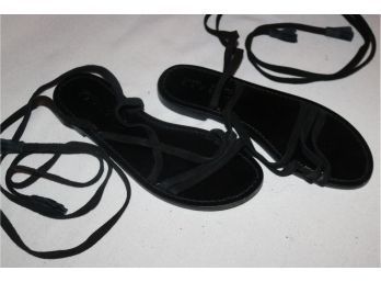 Capri Positano Italian Black Leather Sole & Suede Lace Up Strappy Sandals -size 37