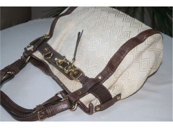 Francesco Biasia Boho Satchel Natural Woven Fiber W / Leather Trim Handbag