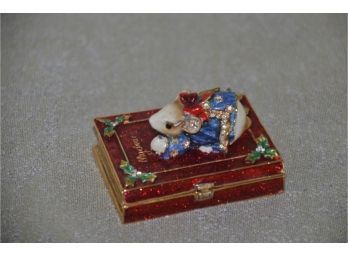 (#67) Mouse On Book (feather Broke Off) Trinket Box Enamel With Jewel Accents
