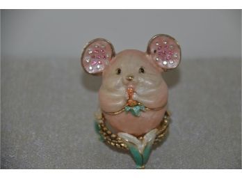 (#61) Mouse Trinket Box Enamel With Jewel Accents Adorable Gift