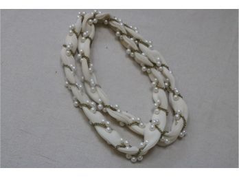 Fabric Rope Necklace With Pearl & Gold Embellishments