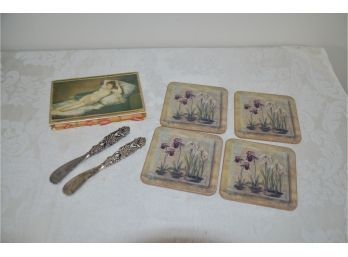 Drink Glass Coasters, Victorian Match Box, Appetizer Spreader