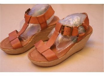 Lucky Brand Natural Leather Upper Wedge Esparadrilles Size 6