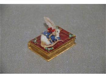 (#66) Mouse On Book Trinket Box Enamel With Jewel Accents 2.25'  Adorable Gift