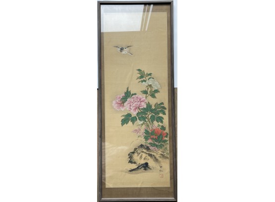 Antique 18th Century Edo Period Japanese Painting On Silk Maruyama School Style Signed