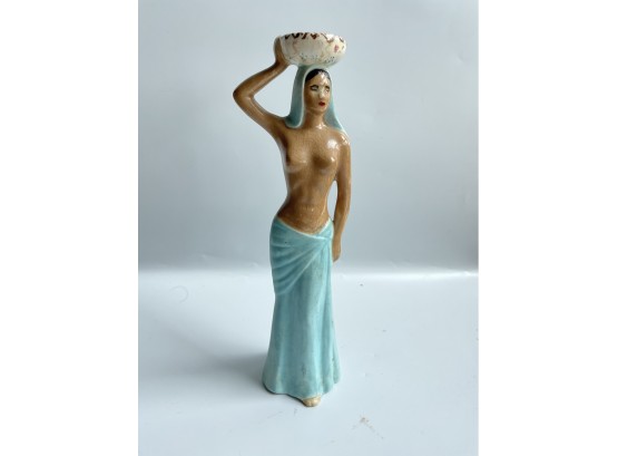 Antique Art Deco Porcelain Figure Of Women Nude With Basket